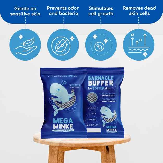 JJ KENT MEGA Minke Exfoliating Washcloth - Reusable Exfoliating Body Scrubber and Dead Skin Remover for Super Soft Skin - Rip-Resistant Large Washcloths for Showering