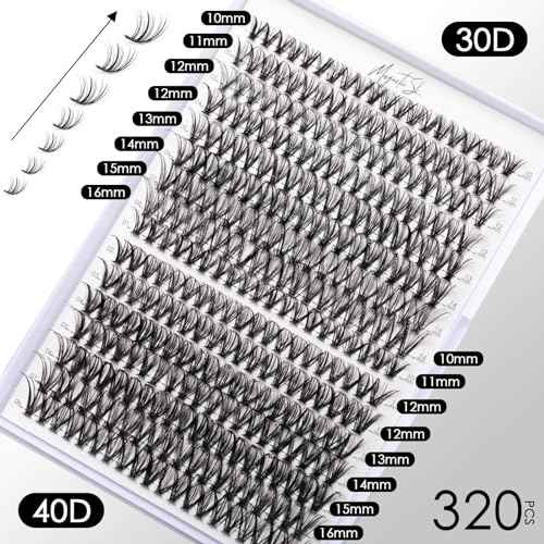 Lash Clusters DIY Lash Extensions Kit 320pcs Individual Lashes Clusters 30D 40D D-Curl Eyelash Extension Kit with Applicator and Lash Bond&Seal,Clusters Lash Glue Remover Mix 10-16mm (30D+40D-320 KIT)