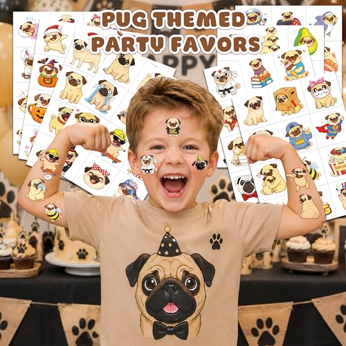 96 Pug Dog Temporary Tattoos for Kids | Party Favors
