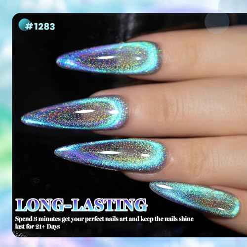 RARJSM Rainbow Cat Eye Gel Nail Polish Blue Purple Aurora Holographic Laser Iridescent Glitter Sparkle 9D Cateye Gelpolish with Magnet Stick Soak off UV LED Curing Requires Home Salon Diy