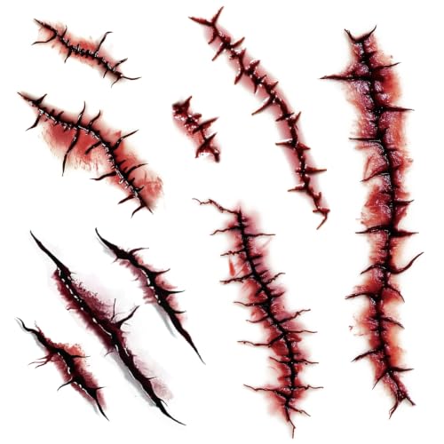 Halloween Temporary Tattoos - 12 Sheets Zombie Fake Scars