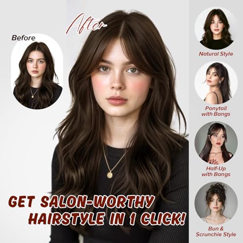 TESS Clip-In Human Hair Topper with Side Bangs - 12" Dark Brown