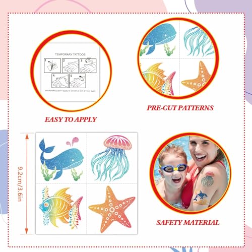 96 Glitter Hibiscus Temporary Tattoos for Hawaiian Luau Party
