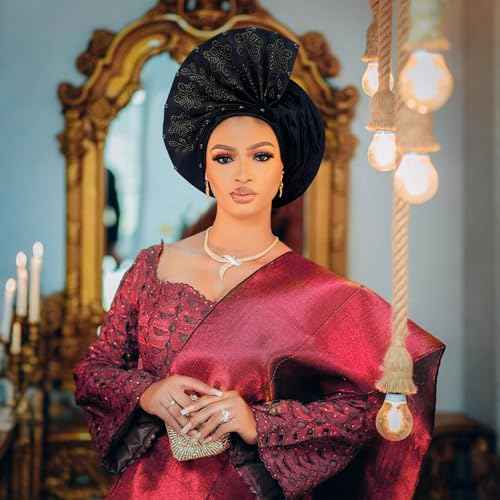 African Headpiece Nigerian Headwear,auto gele Nigerian Headwear,Headwraps for Woment,Monochrome Elastic Women's hat