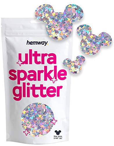 Hemway Ultra Sparkle Glitter - 1/6" 0.165" 4mm - Micky Mouse Glitter Sequin Confetti, Party Decoration, Nail, Body, Face, Arts, Crafts - Silver Holographic - 50g