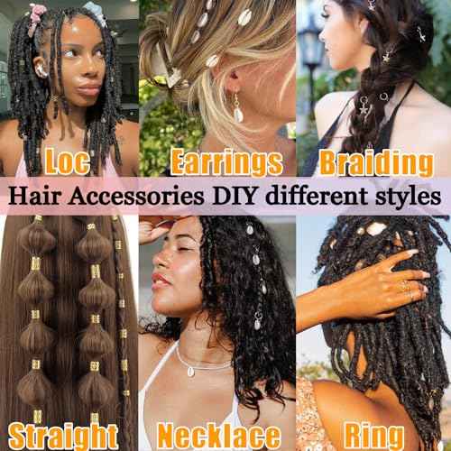 Coriario 292 Pcs Gold Silver Hair Jewelry for Braids Hair Charms Accessories Loc Jewelry Rings Cuffs Pendants Decorations for Women Men Braids Locs Dread