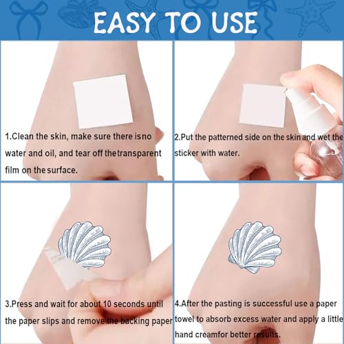 Blue Bow Starfish Seashell Temporary Tattoo Stickers - 12 Sheet Set