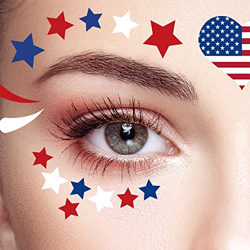4th of July Temporary Tattoos Stickers Independence Day Face Tattoo 20 Sheets Flag Decals Eye Makeup Sticker Red Blue White USA Flag Star Stickers Patriotic Body Art Decoration Tattoo Stickers