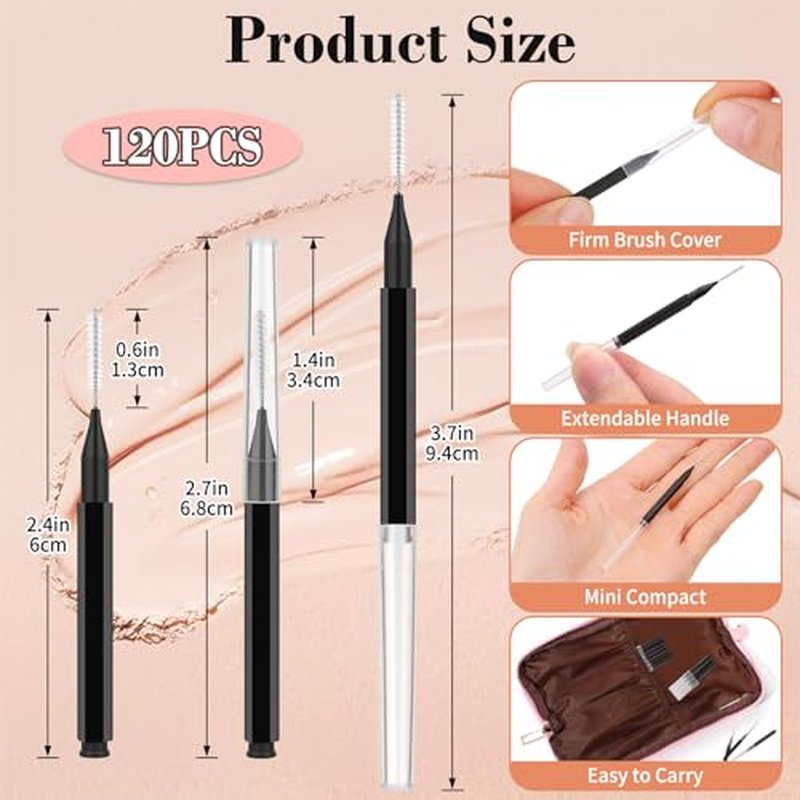 MAPVOLUT 120PC Micro Eyebrow Brushes with Caps - Ideal for Tinting & Lifting