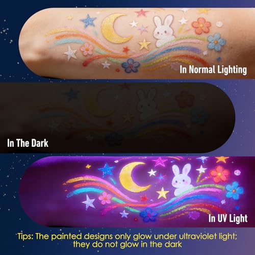 DAGEDA UV Glow Body Paint Pens - 12 Colors with Double Tip