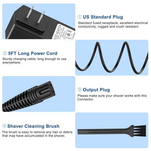 12V Shaver Charger Cable for Braun Series 9 7 5 3 1 XT5, for Braun Razor 3040s 340s 310S 9385cc 370 720 760cc 790cc 720s-4 7865cc 9090cc 9290cc 9330s 5018s 7020s 9095cc 390cc Charger Cord