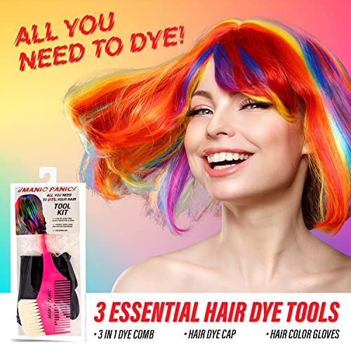 MANIC PANIC Dye Tool Kit - Hair Dye Brush + Comb Applicator, Hair Cap & Latex-Free Gloves - Reusable & Easy to Clean - Accessories for DIY & Salon Coloring (3 Piece Set)