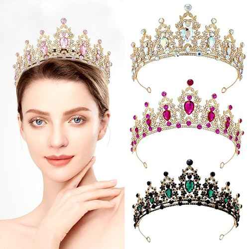 Tiara for Women, Crown and Tiara for Girl Princess, Bride Wedding Happy Birthday Halloween Cosplay Hair Accessories Decorations (Gold Pink)