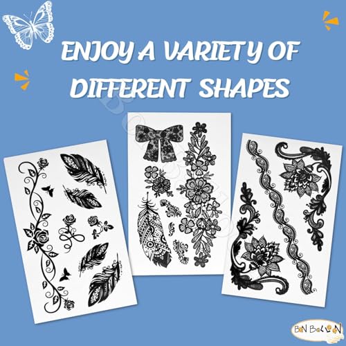 12 Sheets Temporary Self Adhesive Transfer Arabic Arabian Tattoo Tattoos Stickers Black Waterproof Sticker Islamic Muslim Islam Body Henna Word Ramadan Eid Stencils Stencil Temples Body Art Designs