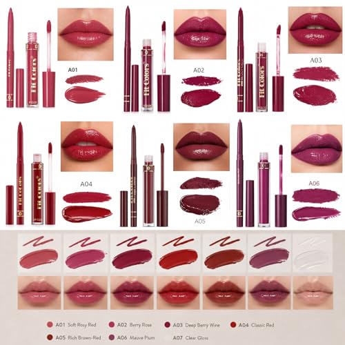 MooGlamor 13-Piece Matte Lip Liner & Lip Gloss Set for Long-Lasting Lip Makeup