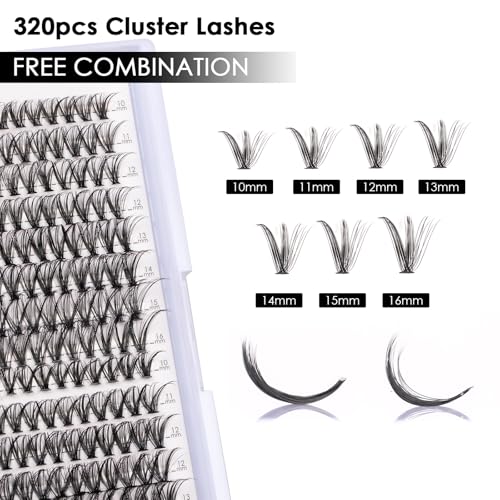 Lash Clusters DIY Kit 320pcs Individual Extensions 10-16mm