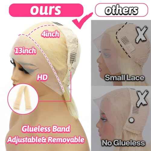 Bob Wig Human Hair 13x4 HD Lace Frontal Short Straight Lace Front Bob Wigs for Black Women Human Hair Pre Plucked Glueless Side Part 200% Density 613 Blonde Color 10 Inch