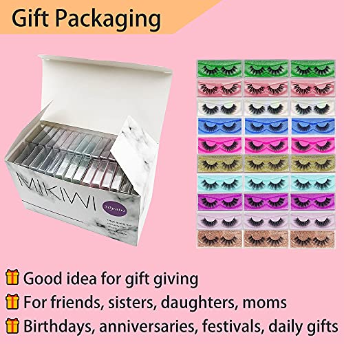 Lashes Bulk Christmas Gifts Mikiwi 30 Pack Eyelashes, 12-20mm 5D Fake Mink Eyelashes Wholesale, Fluffy Natural Volume Eye Lashes, Individual Package Faux Mink Lashes Wholesale