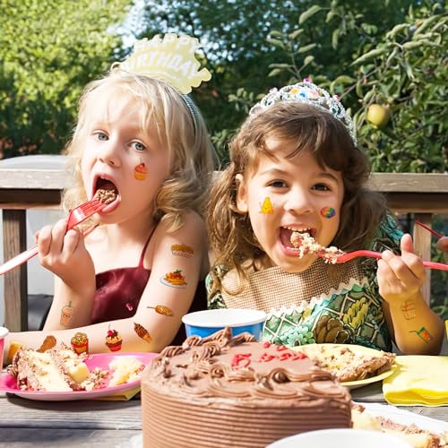 96 PCS Cute French Fast Food Hamburger Fries Pizza Temporary Tattoos Themed Birthday Party Decorations Supplies Favors Decor Yummy Tattoo Stickers Gifts For Kids Boys Girls School Prizes Carnival