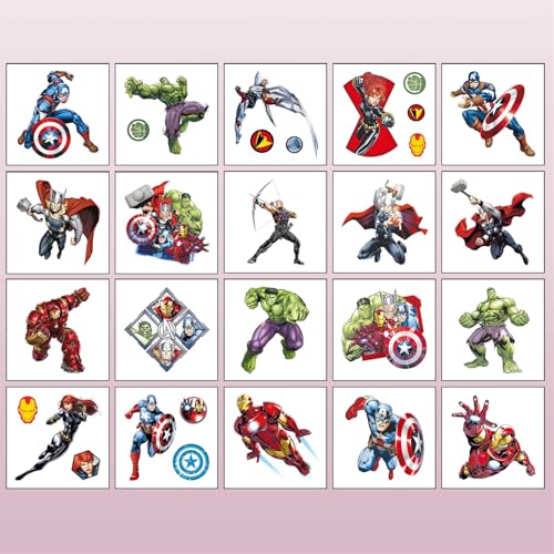 XSMIN 20Pcs Cartoon Superhero Temporary Tattoos for Kids Boys, Waterproof Party Favors (Variation A)