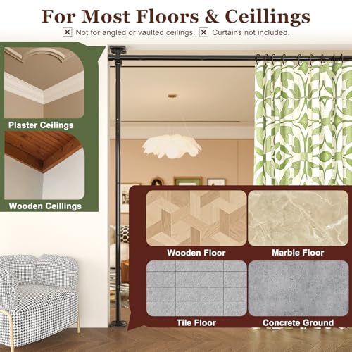 Adjustable Room Divider - No Drill Tension Curtain Rod, 4-10ft