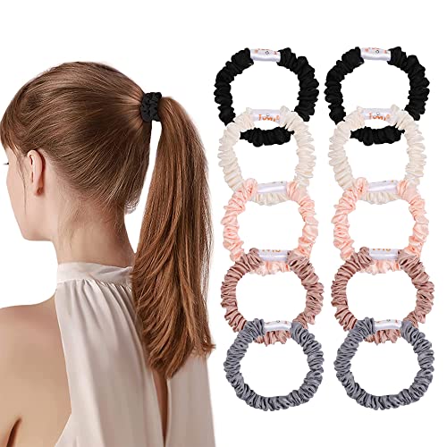 Silk Satin Mini Hair Ties - Soft, No Crease, Gentle Elastic Ponytail Holders for Women & Girls