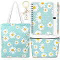 5 Pcs Daisy Gifts Set for Women Daisy Flower Themed Tote Bag Cosmetic Bag Keychain Pen Notebook Encouragement Inspirational Positive Vibes Gift for Women Friendship Birthday Christmas