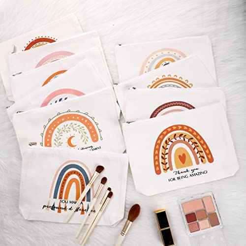 Sieral Rainbow 50 Pcs Canvas Makeup Bags Bulk Inspirational Quotes Cosmetic Bags Makeup Pouch with Zipper for Women Teacher Appreciation Thank You Gifts for Teacher Volunteer Employee Coworker