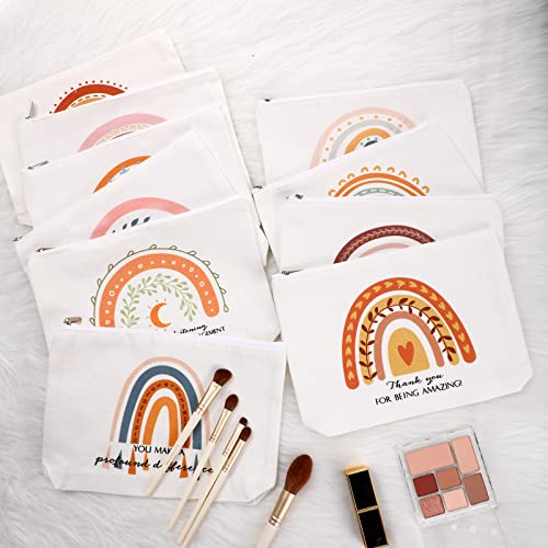Sieral 20 Pcs Employee Appreciation Gifts for Womens History Month Gifts Canvas Makeup Bags Inspirational Cosmetic Bag Pouch with Zipper Thank You for Coworker Team Staff Travel Birthday(Rainbow)