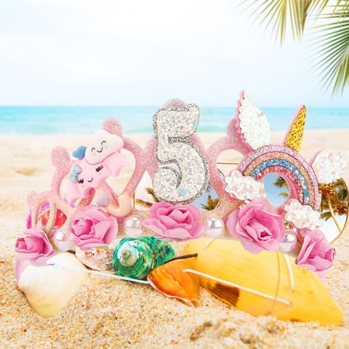Pink Flower Crown Headband for Girls' 5th Birthday Party
