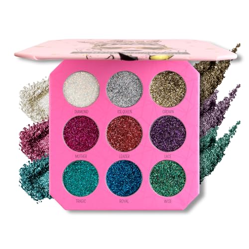 Profusion Cosmetics Majestic Gems 9 Shades Pressed Glitter Palette - High-Impact Sparkle for Face, Body & Eyes, Buildable & Blendable with Minimal Fallout Application, Cruelty-Free Makeup