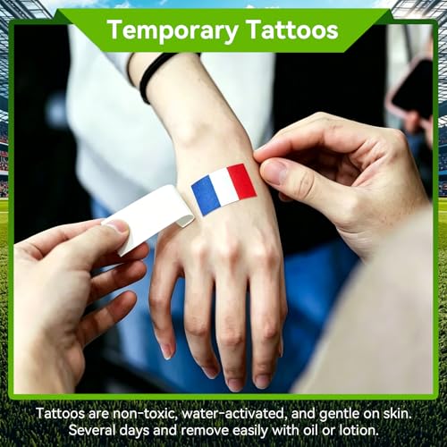 France Soccer Fan Gear Set with Temporary Tattoos, Wig & Loud Horn – World Cup Party Supplies