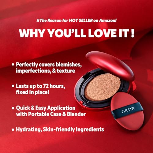 [*Mini Size*] TIRTIR Mask Fit Red Cushion Foundation | Long-Lasting, Lightweight, Buildable Coverage, Semi-Matte Finish, Korean Cushion Foundation (#15C Fair Porcelain, 0.15 Fl Oz)