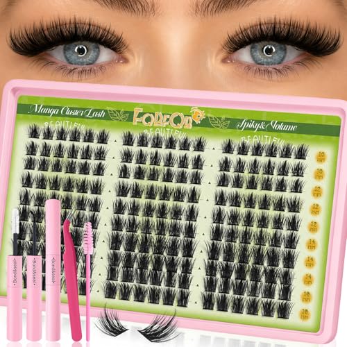 180Pcs Manga Spiky Eyelash Clusters Kit with Glue & Tools