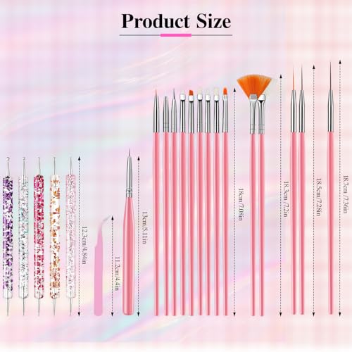 Professional Nail Art Tools Set for Beginners - 15 Nail Brushes & Dotting Tools