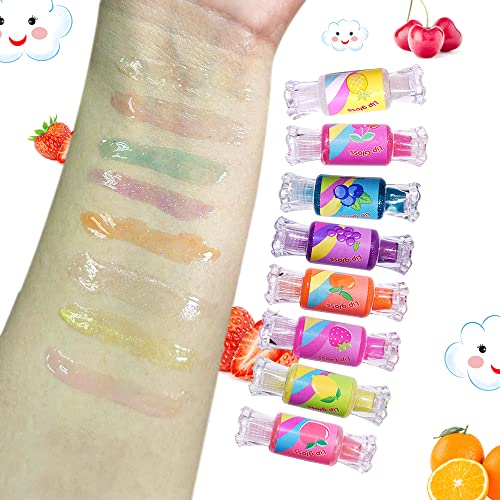 Mebtmel Glitter Lip Gloss Set for Kids, 6-Pack Candy Shapes