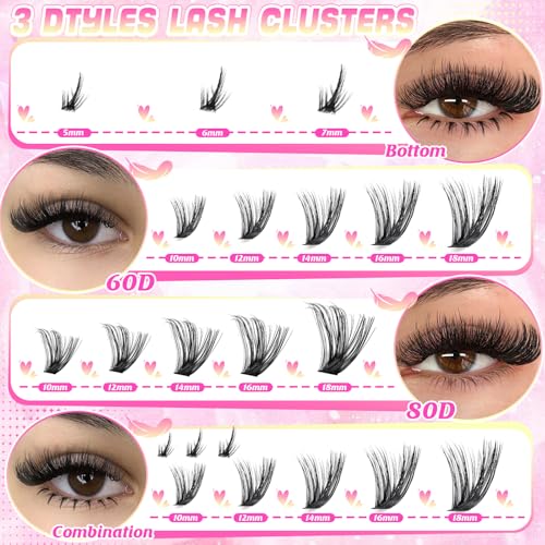 Lash Clusters Kit, 44 Top & 8 Bottom Styles, Wispy Manga Lashes
