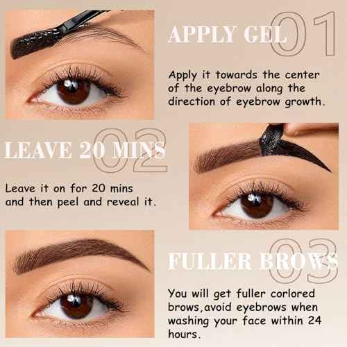 RKISSBEAUTY Peel off Eyebrow Gel Waterproof and Smudge Proof Tattoo Brow Gel Easy to Apply Achieve Fuller & Defined Brows Makeup 2Pcs Brown and Black