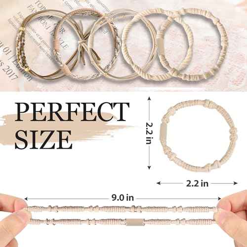 20 PCS Boho Ponytail Holders - 4 Neutral Colors, 5 Styles Hair Bands & Bracelets for Women's Thick or Thin Hair, No Damage