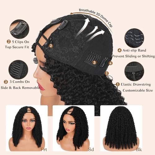 HOT STAR 16" Burmese Curly V Part Wig - 220% Density Human Hair
