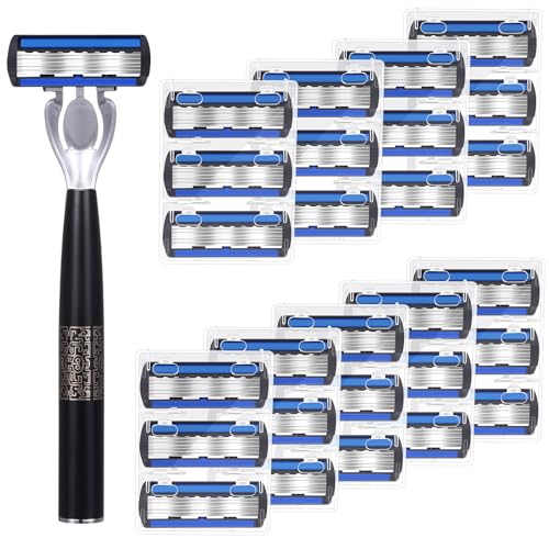 Leriton 28-Piece Refillable Men's Razor Set with 6-Blade Safety Razor & Cartridges