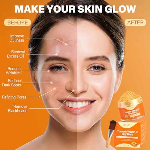Turmeric Vitamin C Clay Mask for Dark Spots, Dull Skin, Moisturizing, Skincare Facial Mask for Blackheads and Pores Cleansing, Improve Uneven Skin Tone, Face Skincare Gift, 5.29 oz