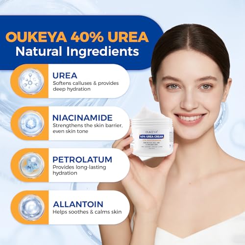 OUKEYA 40% Urea + 3% Niacinamide Foot Cream 5.29 oz, for Dry Calloused Heels