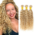 WuvuSnm 613 Blonde Water Wave Human Hair Bundles 16-20 Inch Two Tone #27/613WT