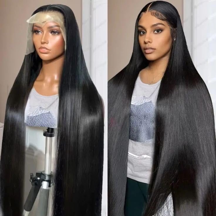SUNKASA 24 Inch Black 13x6 HD Lace Front Human Hair Wig - Glueless, Natural Straight, Pre Plucked with Baby Hair