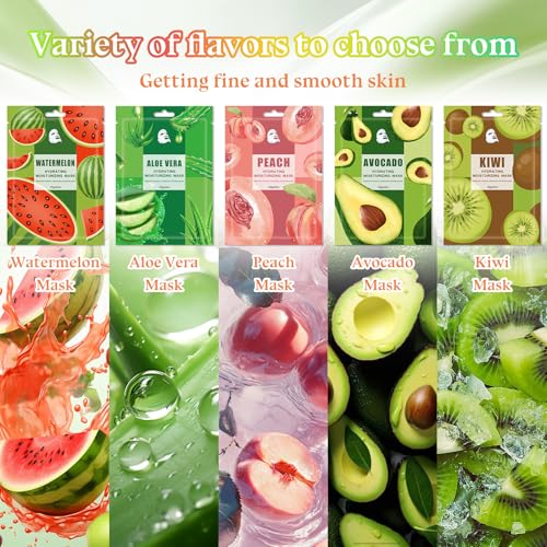 20PCS Hydrating Face Masks,Moisturizing Facial Masks for Women and Men,Fruit Overnight Facial Sheet Mask,Lightweight and Non-greasy Face Sheet Mask for All Skin Type 12