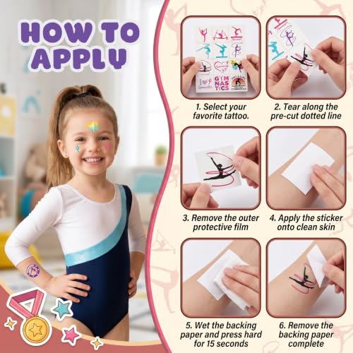 96 PCS Gymnastics Temporary Tattoos for Kids | Party Favors