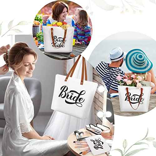 Hillban 14 Pcs Bridesmaid Canvas Bride Tote Bag and Makeup Bag Large Wedding Bachelorette Gifts Bridal Shower Gifts(Classic Style)