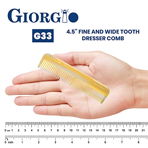 Giorgio G33 FineTooth and WideTooth Pocket Comb - Handmade Styling and Grooming Comb for Men's and Women's Hair, Beard, and Mustache, Saw Cut and Polished Travel Comb