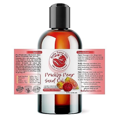Bella Terra Oils - Prickly Pear Seed Oil 8 oz - The Symmetry of Cactus Extract & Barbary Fig, Overflowing with Vitamin B & Zinc, A Precious Skin Delight